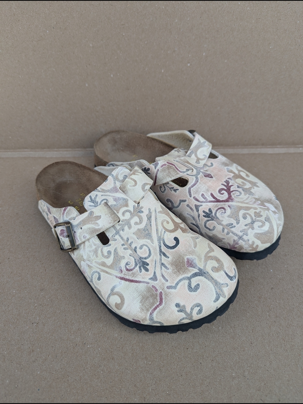 Papillio Birkenstock Damask Boston Clogs Women's Size 37 Beige Shabby Chic
